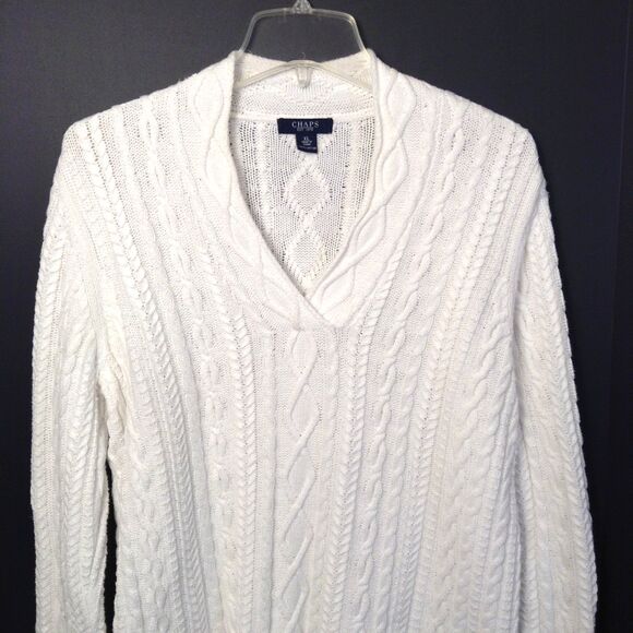 Ralph Lauren Chaps Sweater Wn XL White Fisherman Cable Knit Chunky Prep Y2K 90s - Picture 3 of 9